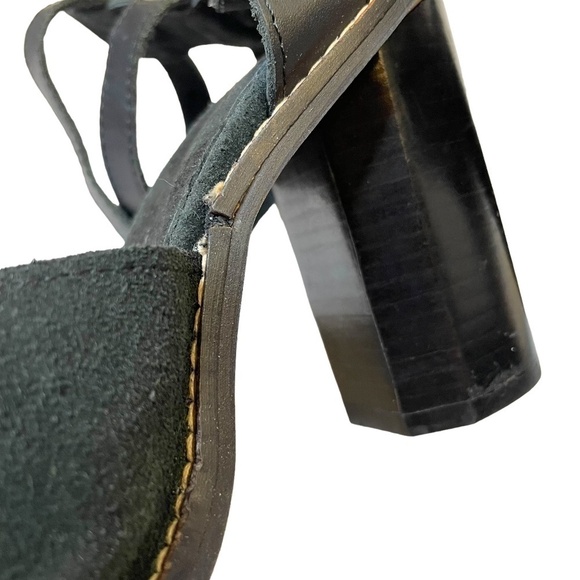 Black Suede Heel Shoes With Wrap Around Ankle Straps - Picture 5 of 14